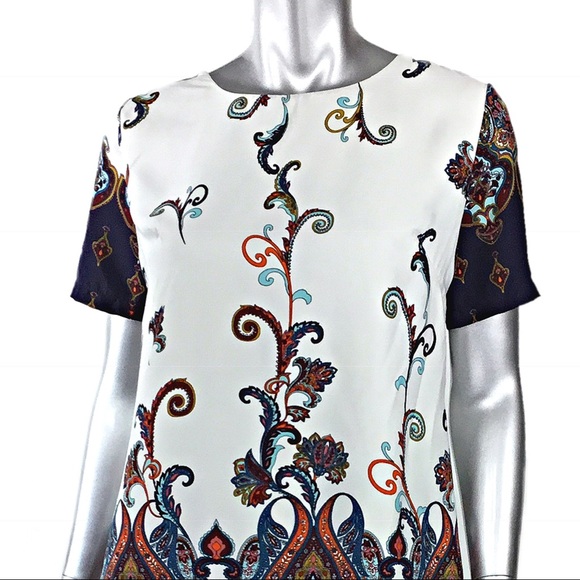 Border Print Blue White Print Shift Dress NWOT - Picture 5 of 6